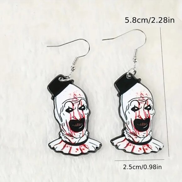 The Terrifier Clown Earrings Scary Creepy Bloody Horror Punk Rave Dangle Goth - Picture 5 of 5
